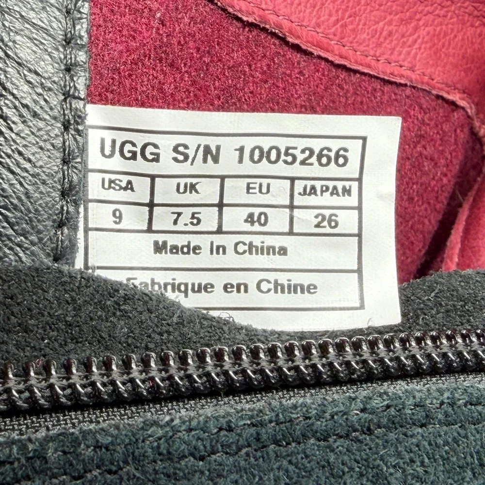 UGG Lesley Wedge Knee High Boots Women's 9 Black Suede Leather Tall Strap Buckle